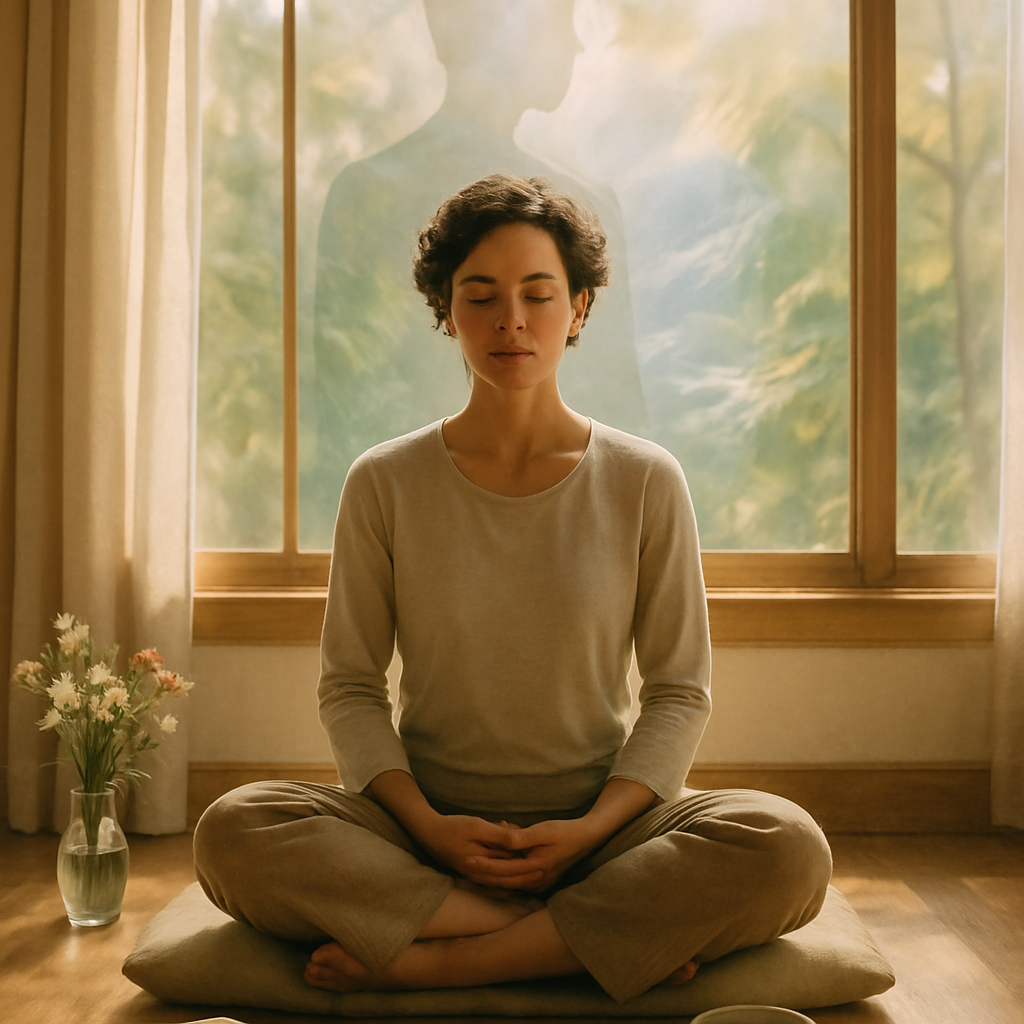 Person in nature reflecting on self-discovery and tranquility